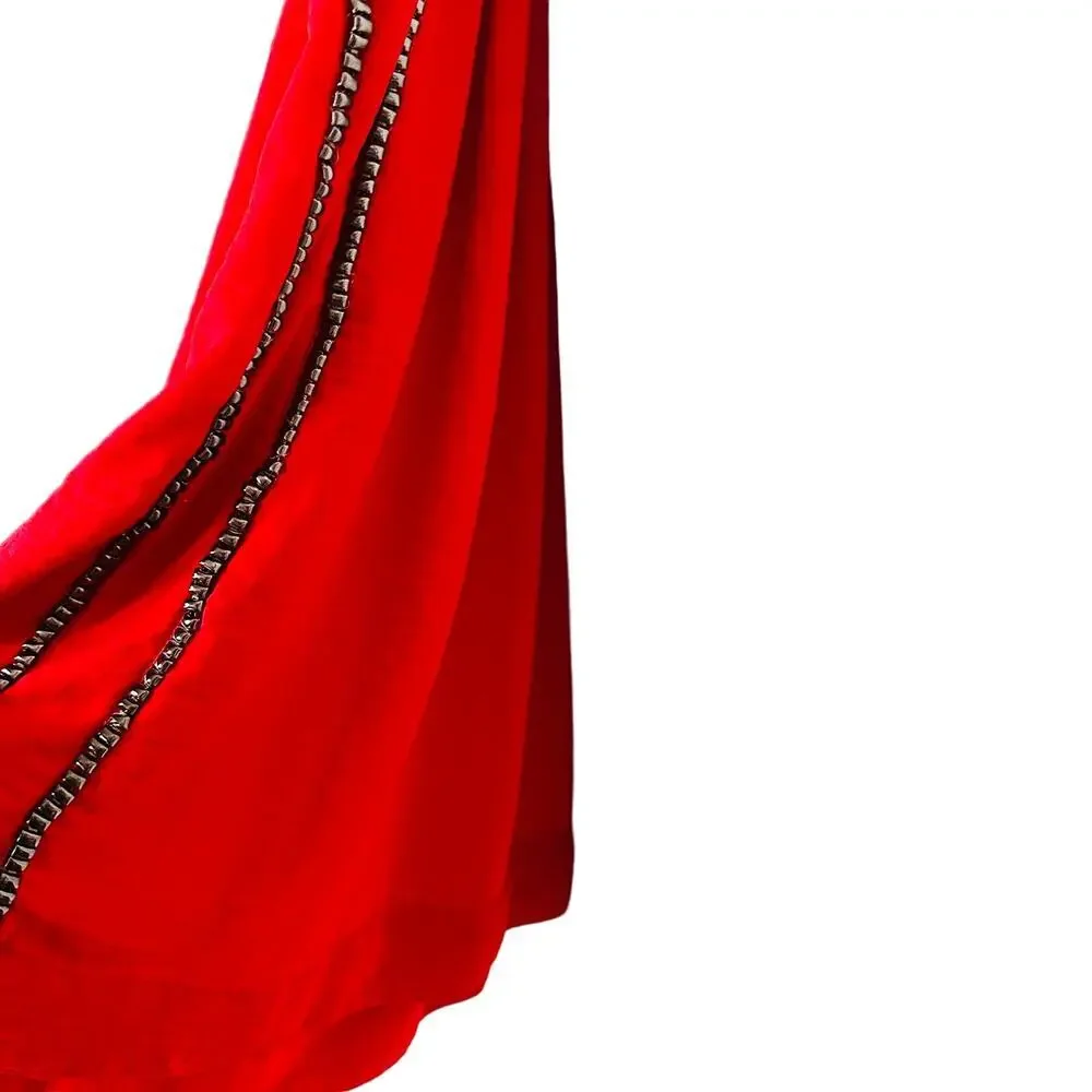 SABINA MUSAYEV Women's Luby Red Gunmetal Beading Shift Mini Dress Size Small - Picture 5 of 11